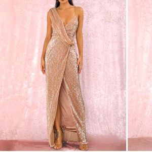 Rose Gold Sequin Chain Sleeveless Drape Cross